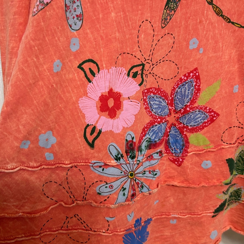 Jess & Jane Cotton Peach Dragonfly Tunic Florals Spring Summer Natural Fiber M - Picture 6 of 12